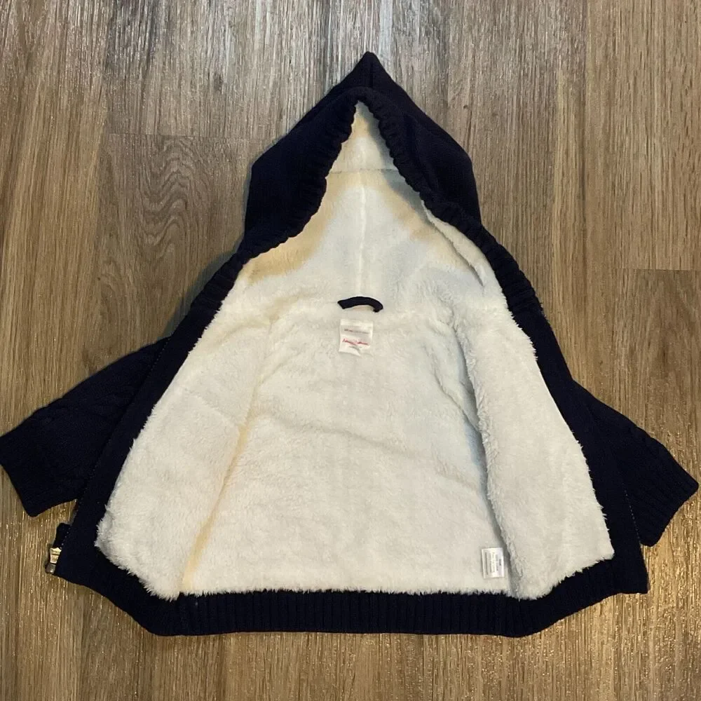 Hanna Andersson Sherpa Lined Sweater Jacket Coat Hooded Blue Size 3-6 months‎